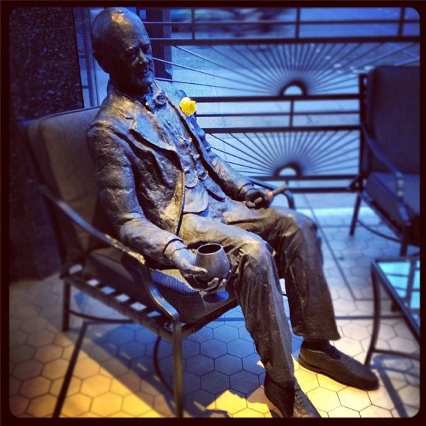 Sir Winston Churchill also sits on the terrace, bronze statue 'In Conversation' by renowned sculptor, Lawrence Holofcener