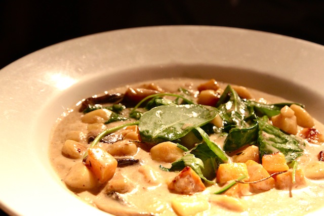 gnocchi with wild mushrooms, roasted squash, spinach & cannellini beans