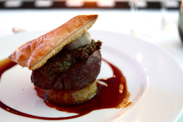 Divine Comedy: Beef Wellington fillet served with creamed wild mushrooms, potato pave topped with puff pastry