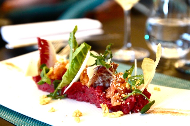 Starter: Beef tartare, rocket, pappa al pomodoro, Grana Padano