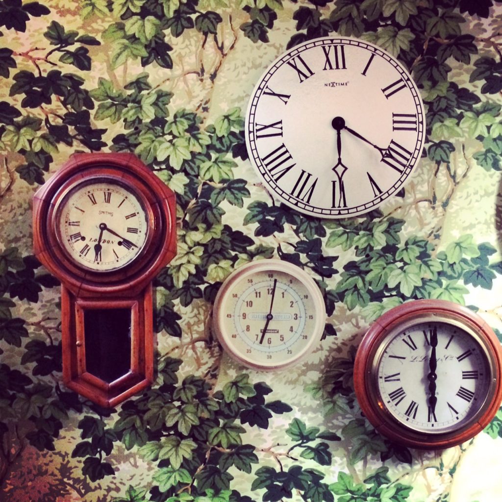 Clocks on the wall at The Green Man pub on Riding House Street 