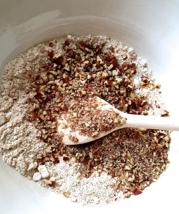 Chuck it all into a bowl with a pinch of sea salt and teaspoon of baking powder