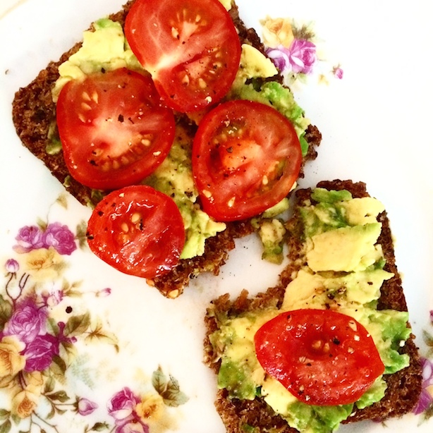 Avocado and tomato on rye toast