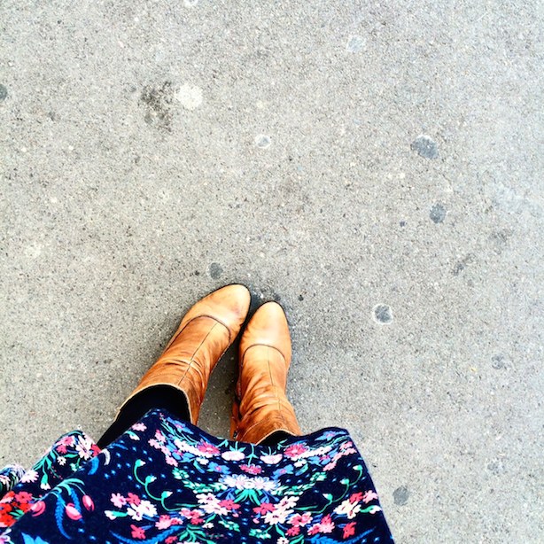 Aldo boots, John Lewis tights and Monsoon dress - all wrapped up for Autumn outside Farringdon station...
