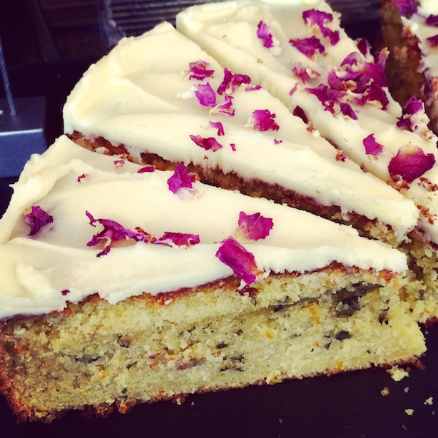 Orange and Mint cake with rose petals at The Coffee Works Project, Islington