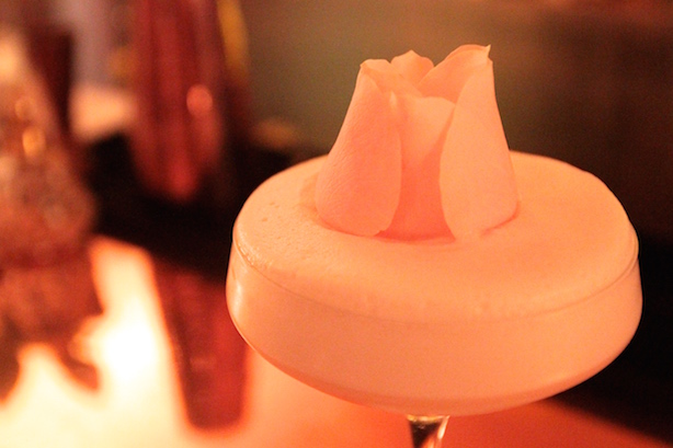Theo's Pink Fizz, topped with real rose petals