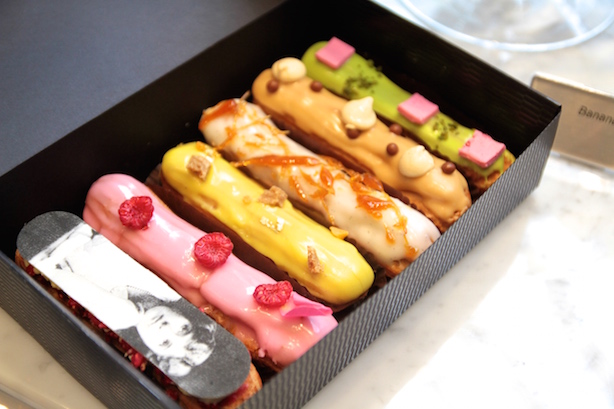 Box of eclairs at Melba at The Savoy