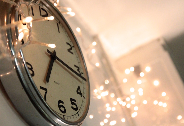 Clock and fairy lights