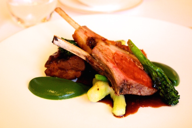 Salt Marsh lamb, charred broccoli, herb puree, crispy anchovy, goat’s cheese potatoes