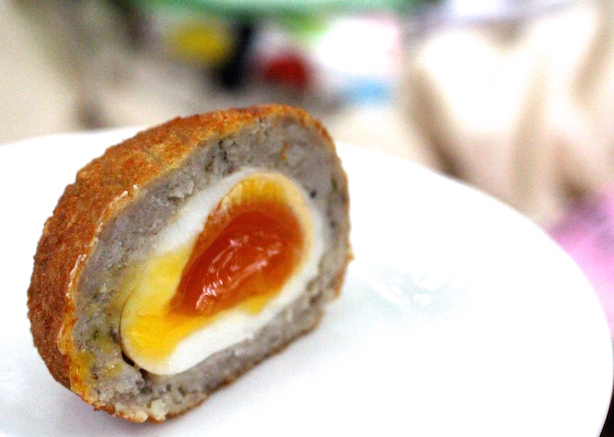 Scotch egg with mustard and honey
