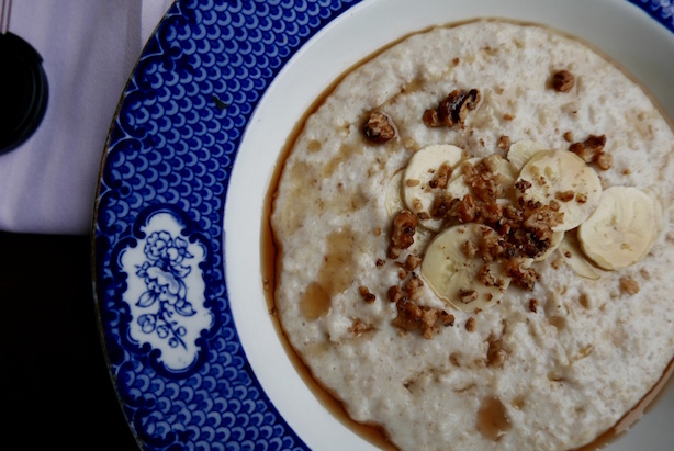 Porridge with banana, nuts and maple syrup...