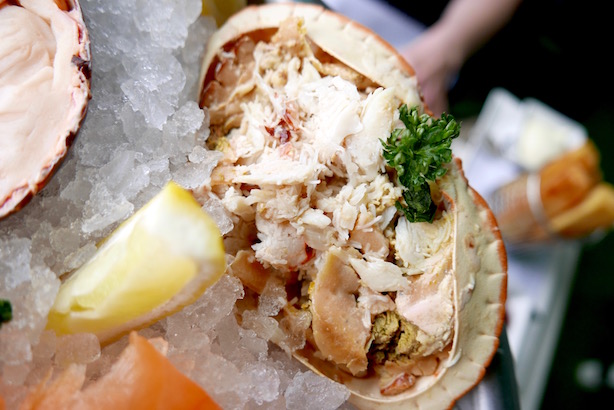 the delicious cold seafood stand with half Scottish lobster and whole Cornish dressed crab