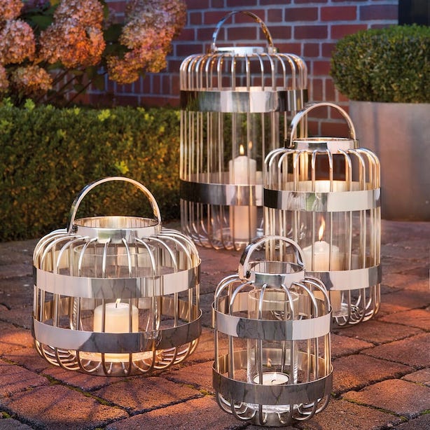 Striking Modern Stainless Steel Lantern Set