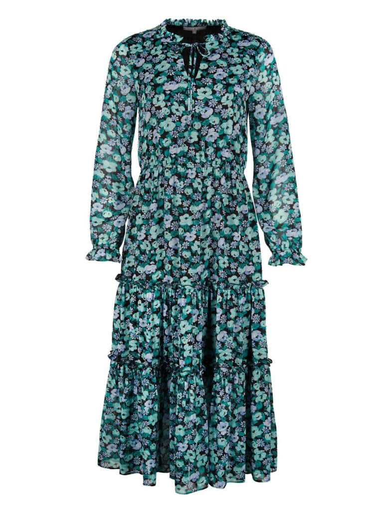 Floral Meadow Print Green Midi Dress