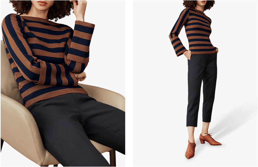 The Fold Lisson Stripe Jumper, Navy/Camel